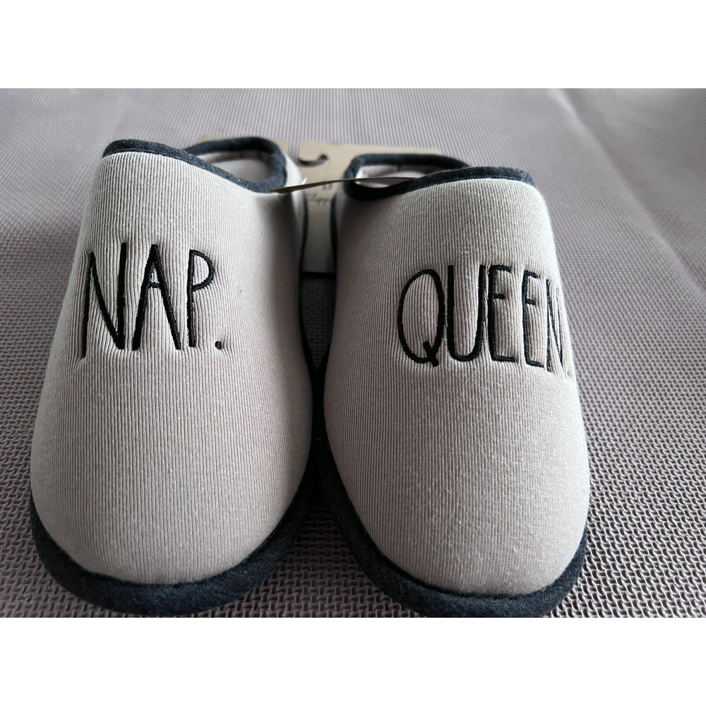 Rae Dunn NAP. QUEEN. print Slippers Women's Closed Toe SIZE M NUDE/CREAM New